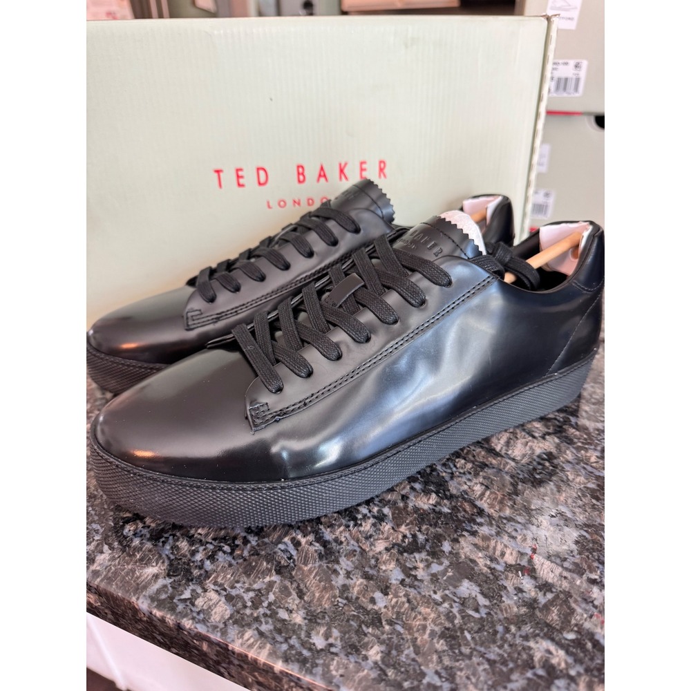 Ted Baker Westwood Leather Sneakers Mens 10.5 Black Grey Low Top Shoes New